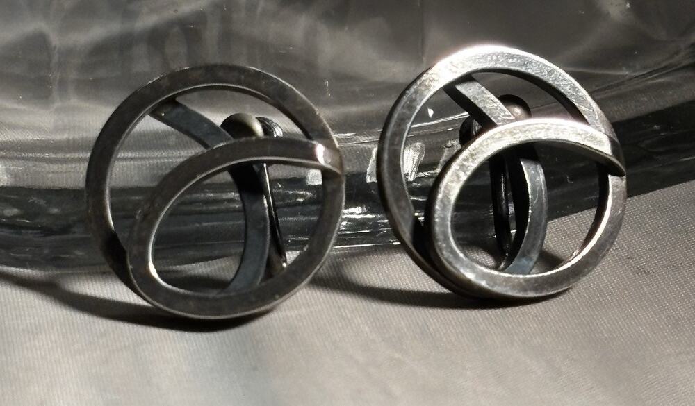 Vintage PAUL LOBEL mid-century Sterling modernist circle screw back EARRINGS